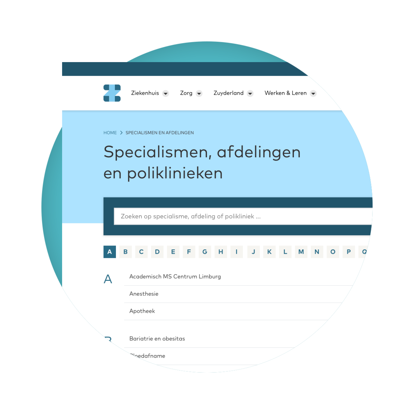 Zuyderland - specialisme schermafbeeldung